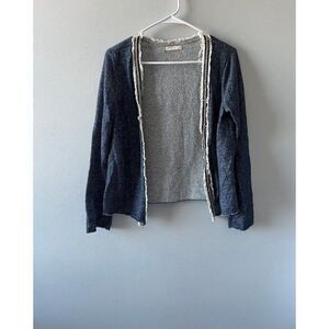 Le Lis Blue Minimalist Denim Chic Gold Chain Detail Open Cardigan Fall Chic